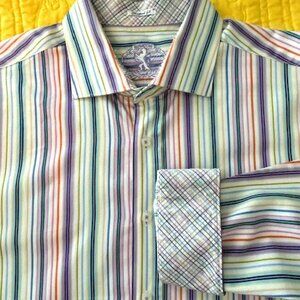Bugatchi mens XXL candy stripe long sleeve shirt